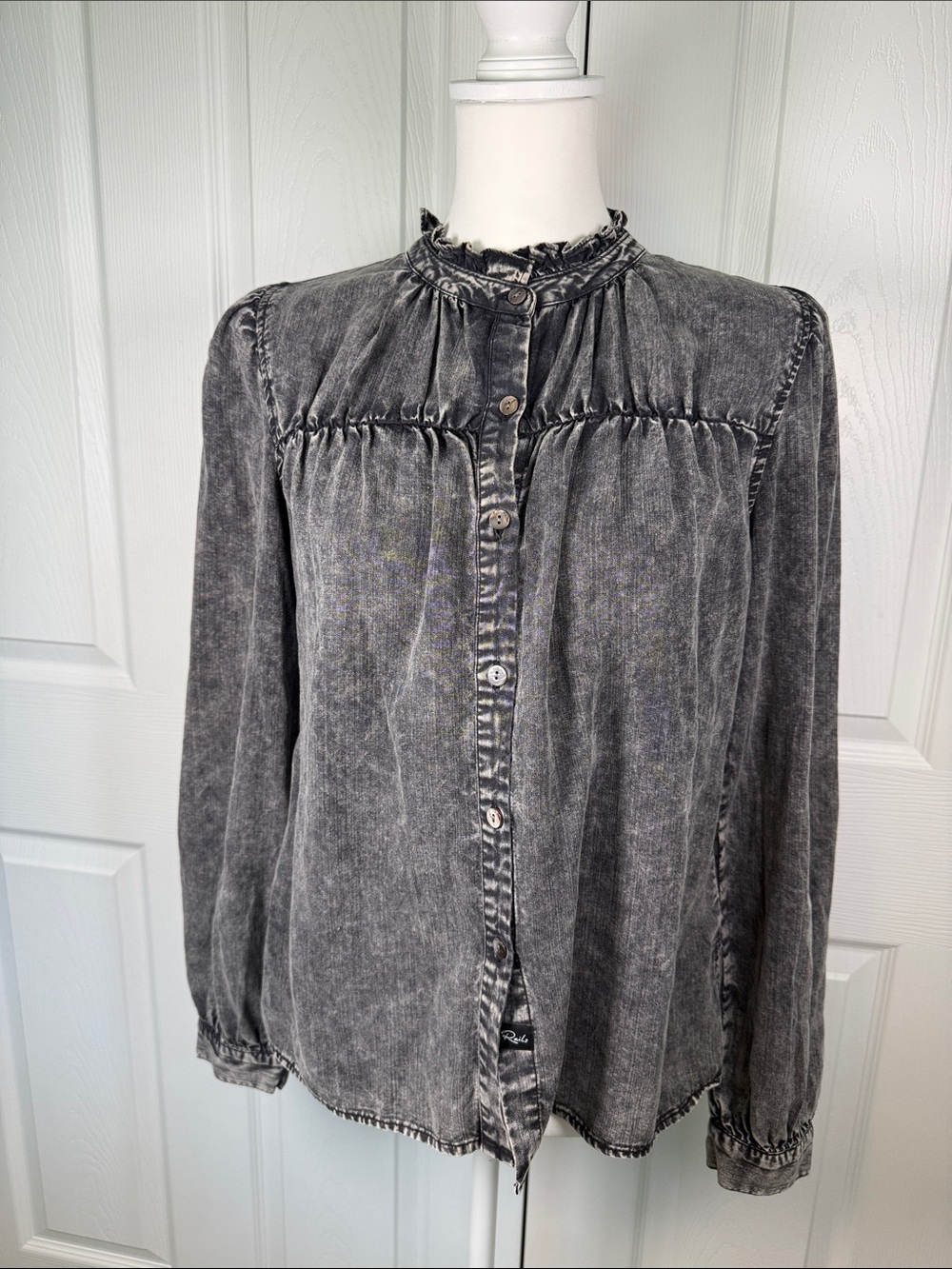 Boho Rails Charcoal washed denim Ruffled Blouse - Picture 3 of 12